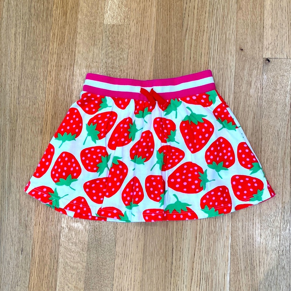 Mini Boden Girls Jersey Skort 7-8y Ecru Sweet Strawberries